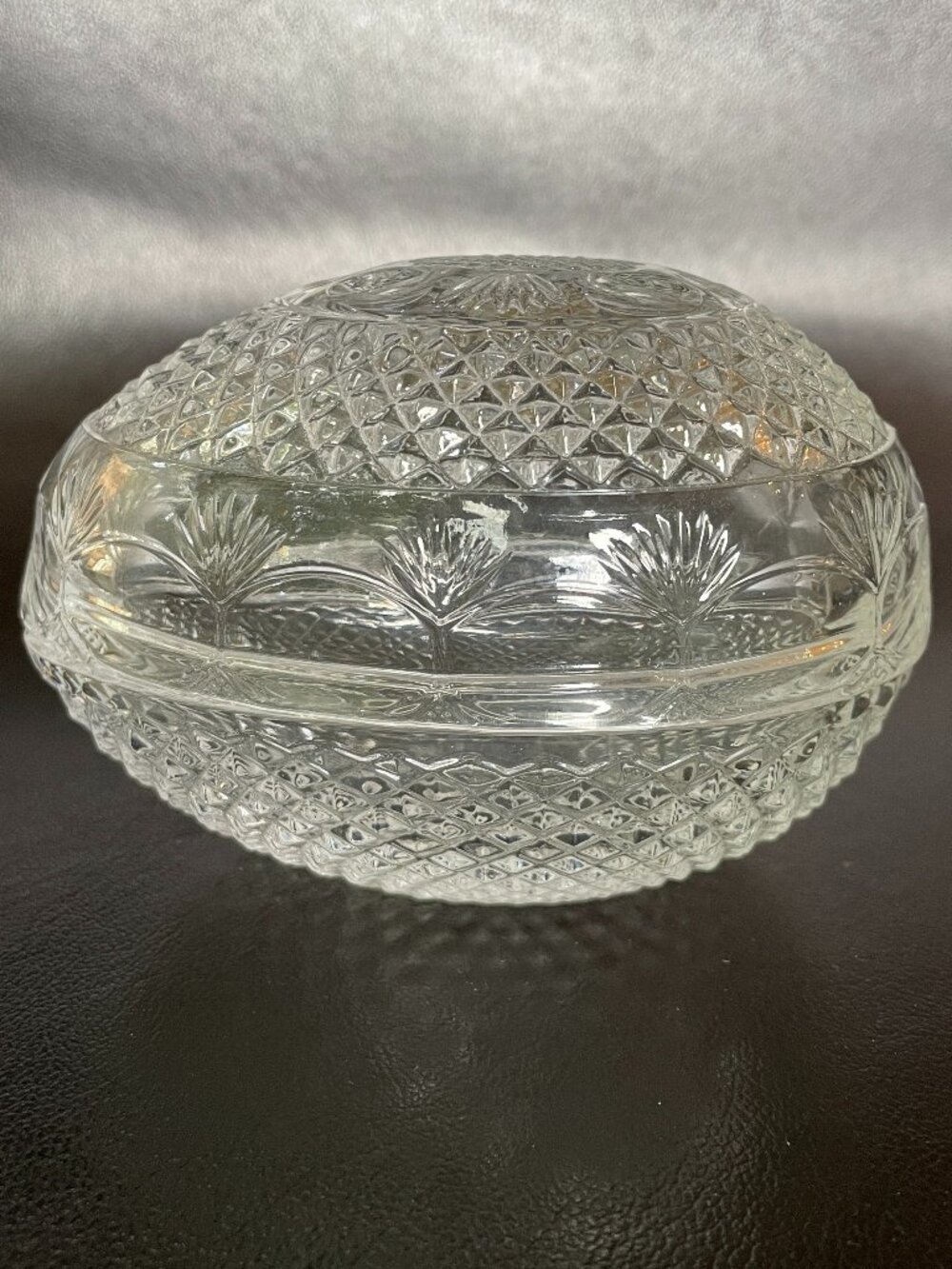 Vintage 70's Avon Egg Fostoria Crystal-Soap Trinket Candy Dish w/ lid
